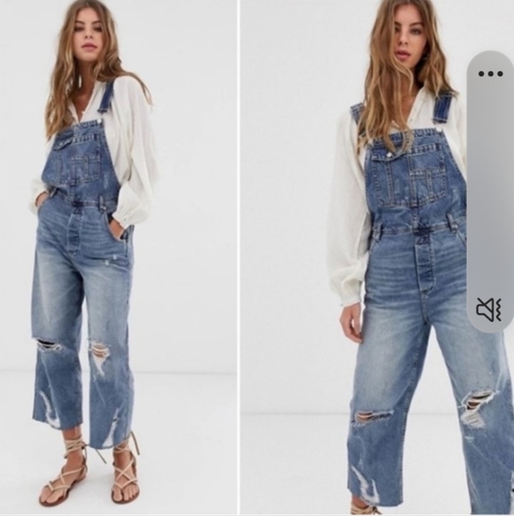 We The Free People Baggy Boyfriend Slouchy Overalls Denim Jumpsuit Overalls 27 - Picture 14 of 15